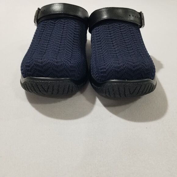 Drew Clogs 7.5 Savannah Black Shoes Womens Ankle Strap Navy Wavy Stretch NEW - Picture 3 of 7